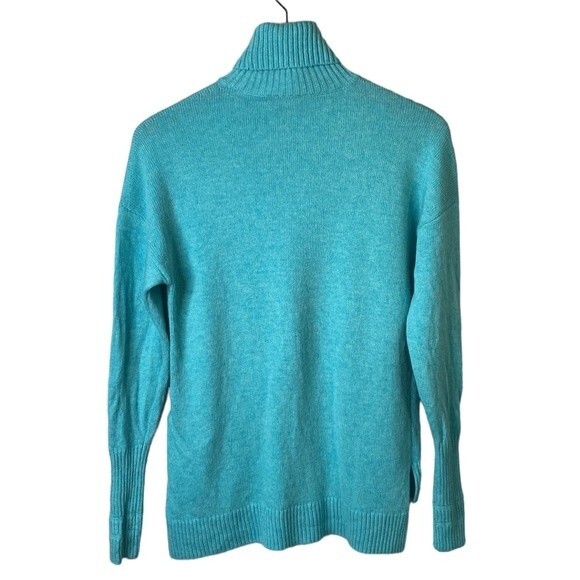 J Crew New! Wool Blend High Low Tunic Turtleneck Sweater Long Sleeve Turquoise - Picture 5 of 15